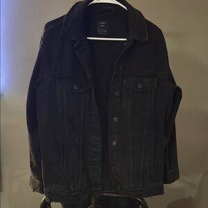 Bershka Black Oversized Distressed Denim Jacket